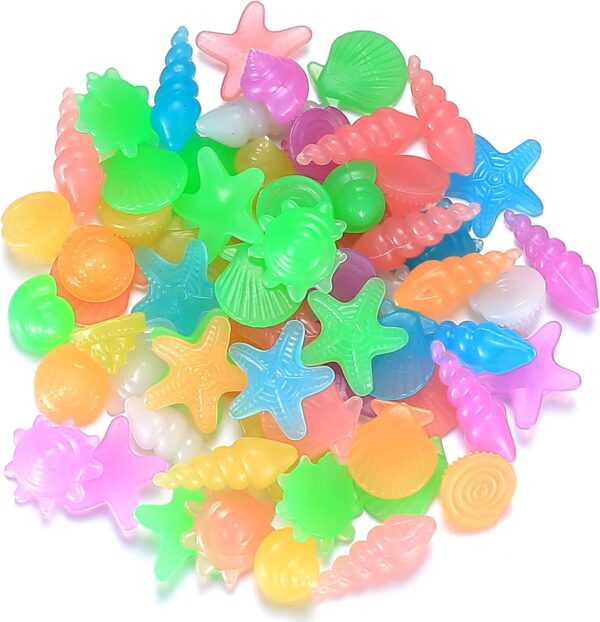 wokery 150 Pcs Glowing Pebbles, Glow in the Dark Stones Rocks Conch Shells Starfish, Colorful Luminous Cobblestones, Decorative Gravel Pebbles Stones Rocks for Aquarium Fish Tank Garden Decoration
