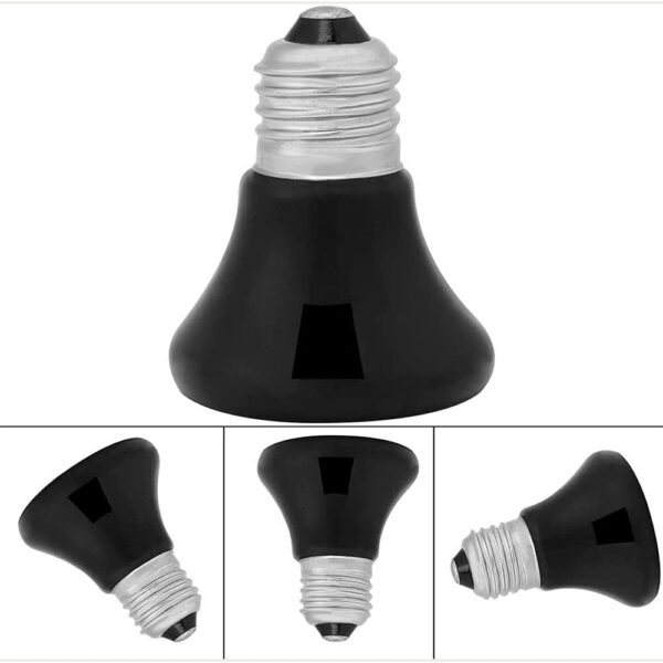 ANCLLO 2pcs Reptile Heating Bulbs, Durable Infrared Heat Lamp Warming Light Bulb Black Pet Light for Reptile and Amphibian Lizard Tortoise Spider Snake Chameleon 220-230V(50W) - Image 4