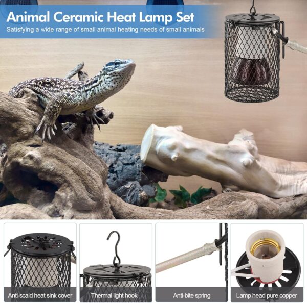HOUSINN Reptiles Ceramic Heating Lamp with Guard,Anti-scalding Lampshade,100W Ceramic Heat Lamps Lampshade Holder,Infrared Reptile Heat Bulb with Anti Hot Bracket Cage for Bearded Dragon - Image 8