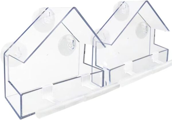 WLLKOO Window Bird Feeder 2 Pack, Bird House for Outside with 4 Rod, Small Acrylic Window Bird Feeder with Strong Suction Cups and Drain Holes 5.9 * 2.4 * 5.9 in - Image 4