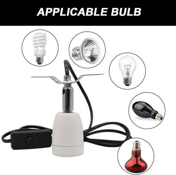 Lotvic Reptile Heat Lamp Holder, E27 200W Ceramic Bulb Holder, 360° Adjustable Pet Heater Bracket, Heat Lamp Socket with On/Off Switch, Heat Lamp Holder for Lizard Turtle Snake Reptile (No Bulbs) - Image 5