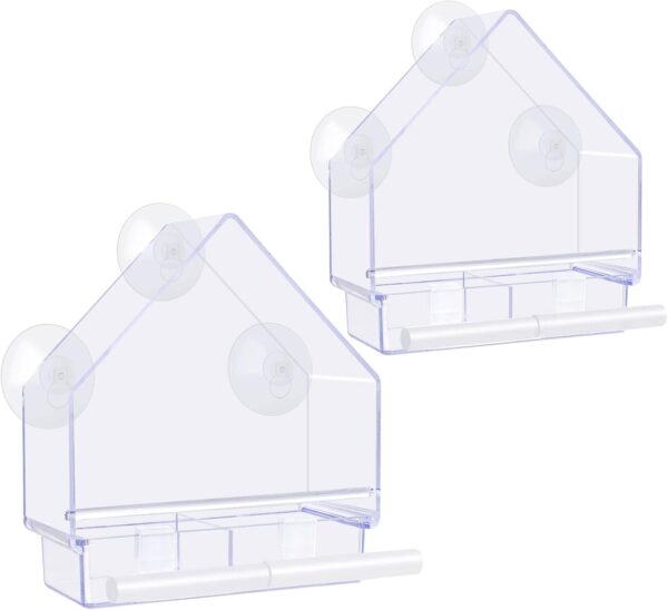Window Bird Feeder 2 Pack, Bird House for Outside, Window Bird Feeder with Strong Suction Cups and Removable Seed Tray with Drain Holes. Outdoors Birdfeeder for Wild Birds, Cardinal, Bluebird - Image 7