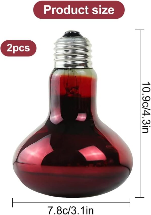Hojalis 2 Pcs Infrared Heat Lamp Bulb, 100W Reptile Red Bulb Heat Lamp, Basking Spot Light Bulb, Tortoise Heat Lamp Bulb, Infrared Reptile Heat Lamp Bulb for Reptile, Lizard, Amphibian, Spider, Snake - Image 2