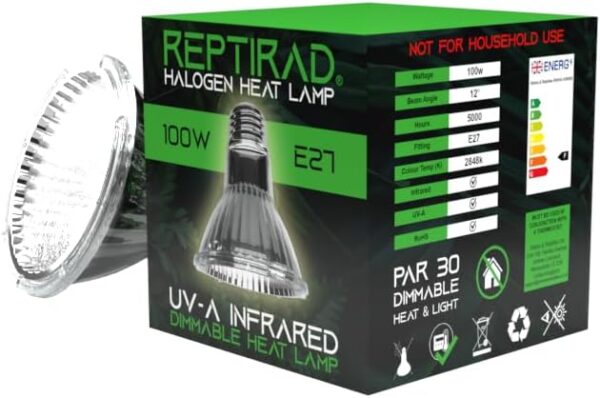 Retics & Reptiles | REPTIRAD Dimmable Halogen Heat Lamp 100 Watt | UVA, Infrared | E27 Screw Thread | Basking Bulb for Heat & Light | Snakes, Lizards, Tortoises and More (1 x 100w) - Image 5