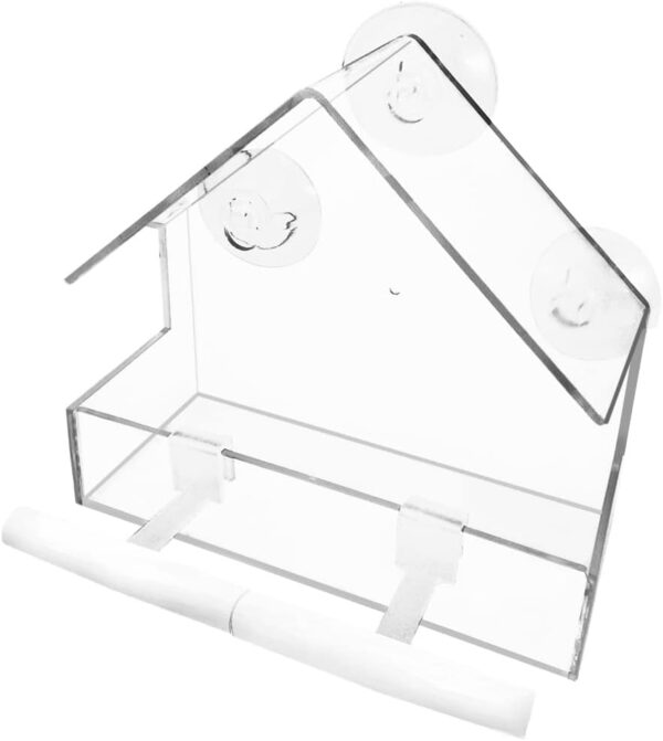 WLLKOO Window Bird Feeder, Bird House for Outside with 2 Rod, Small Acrylic Window Bird Feeder with Strong Suction Cups and Drain Holes 5.9 * 2.4 * 5.9 in - Image 6