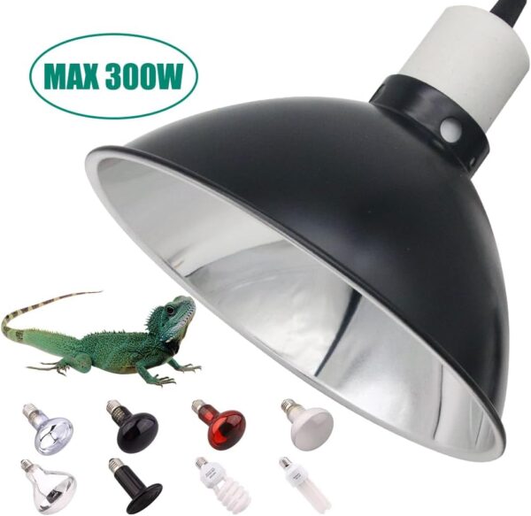 hisunfarm 8.5 Inch Reptile Pet Heat Lamp Holder Fixture, 300 Watt Heating Guard Lampshade with Clip for UVA/UVB Bulb for Lizard Turtle Snake - Image 6