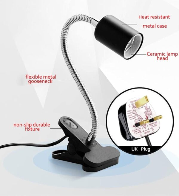 MILIWAN Tortoise Heat Lamp UVA+UVB Basking Lamp 75W+75W Reptile Heat Lamp with Holder E27 Aquarium Basking Light with 360° Rotatable Goose-neck for Reptiles, Lizards, Turtle Snakes, etc - Image 4