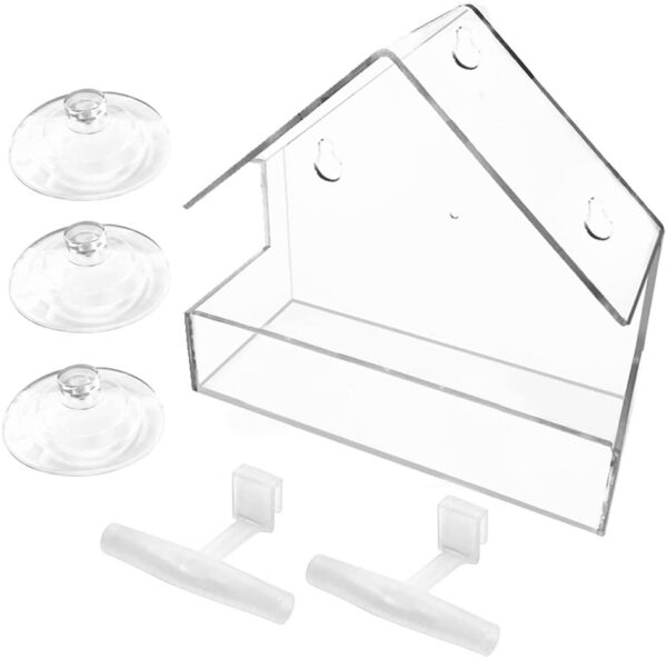 WLLKOO Window Bird Feeder, Bird House for Outside with 2 Rod, Small Acrylic Window Bird Feeder with Strong Suction Cups and Drain Holes 5.9 * 2.4 * 5.9 in - Image 3