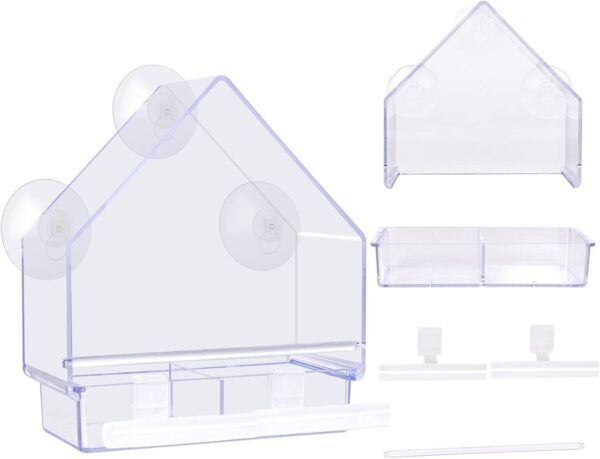 Window Bird Feeder 2 Pack, Bird House for Outside, Window Bird Feeder with Strong Suction Cups and Removable Seed Tray with Drain Holes. Outdoors Birdfeeder for Wild Birds, Cardinal, Bluebird - Image 3