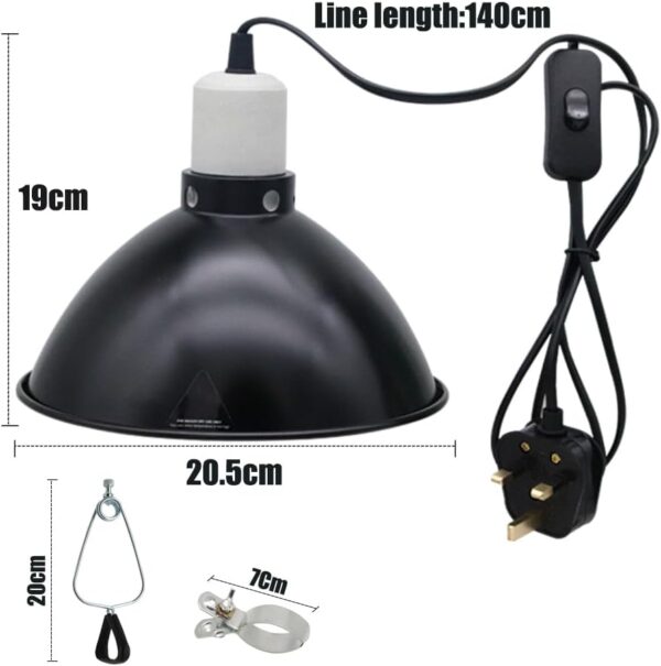 hisunfarm 8.5 Inch Reptile Pet Heat Lamp Holder Fixture, 300 Watt Heating Guard Lampshade with Clip for UVA/UVB Bulb for Lizard Turtle Snake - Image 2