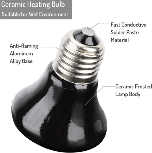 Reptile Heat Lamp 100W,Terrarium Ceramic Heat Emitter Bulb E27 Infrared Ceramic Heat Light Lamps for Reptiles/Tortoise/Chicken/Puppy - Image 4