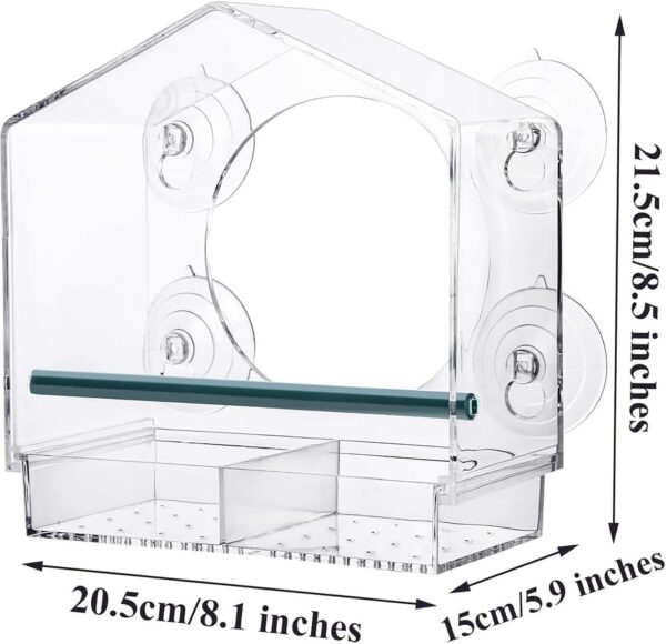 Window Bird Feeder with Drainage Holes Strong Suction Cups Acrylic Clear Wild Bird Feeder House Bird Seed Feeders Windowsill Birdfeeders for Garden Outdoor Backyard Wildlife Little Birds Watching - Image 4
