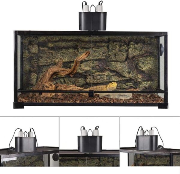 hisunfarm Dual Reptile Light Fixture for Reptile Dome Lamp Shade, UVB UVA Heating Lamp Fixture Double Lamp Cap Combo an-ti Hot Basket, Amphibian Terrarium Accessory - Image 7