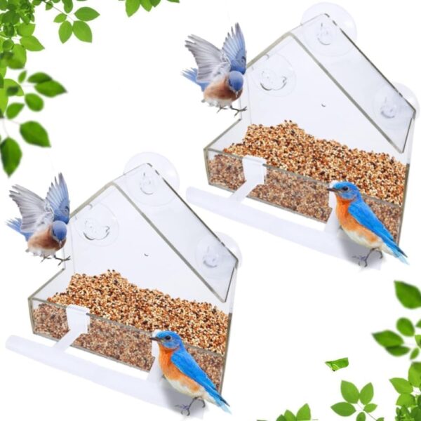 WLLKOO Window Bird Feeder 2 Pack, Bird House for Outside with 4 Rod, Small Acrylic Window Bird Feeder with Strong Suction Cups and Drain Holes 5.9 * 2.4 * 5.9 in - Image 5