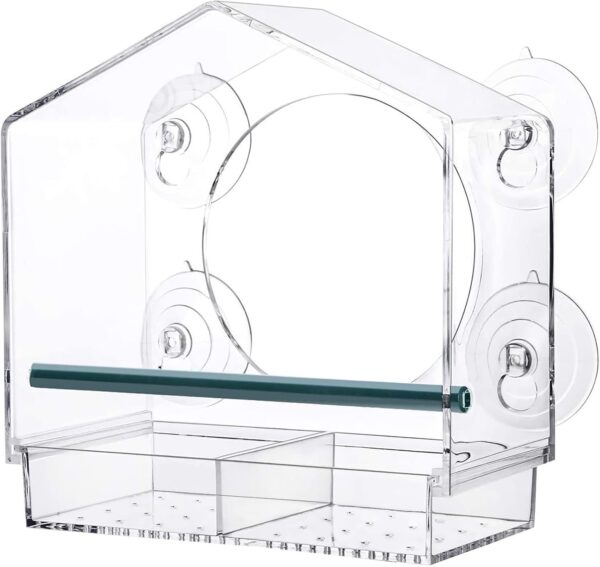 Window Bird Feeder with Drainage Holes Strong Suction Cups Acrylic Clear Wild Bird Feeder House Bird Seed Feeders Windowsill Birdfeeders for Garden Outdoor Backyard Wildlife Little Birds Watching - Image 6