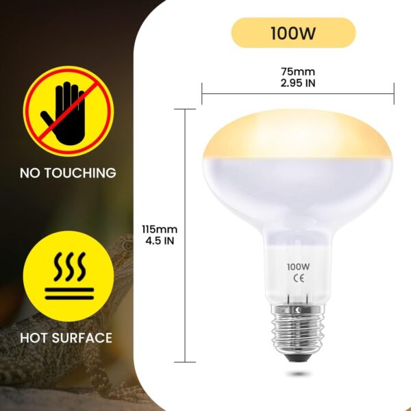 Luxvista 2Pack 100W Reptile Heat Lamp Bulb, E27 Basking Bulb, Warm White Light Heat Bulb, Dimmable Heat Lamp for Puppies/Reptiles/Lizards/Tortoise/Chicks/Amphibian/Bearded Dragon - Image 6
