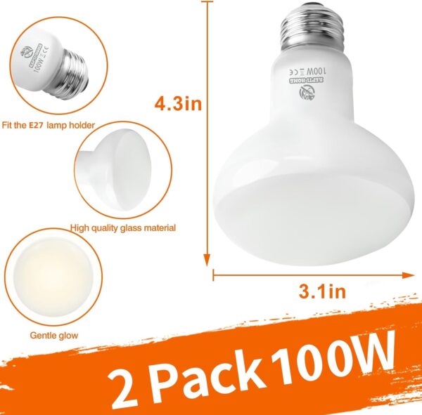 REPTI HOME Reptile Heat Lamp Bulbs, Heat Bulb for Reptiles 2 Pack-100W, E27 Vivarium Basking Spot Light for Tortoise, Lizard, Snake, Bearded Dragon, Puppy, Chick - Image 4