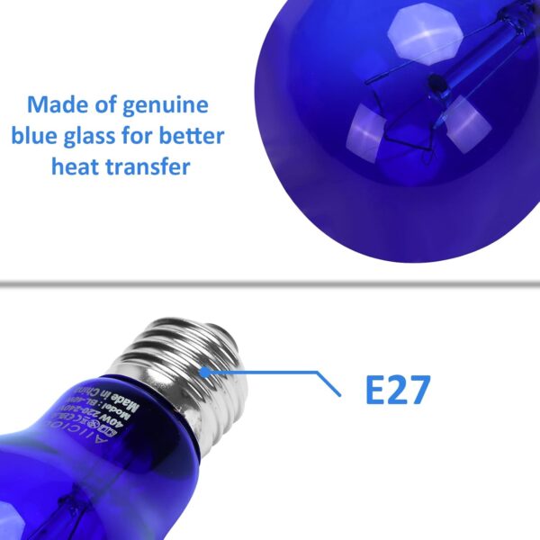 AIICIOO Daylight Blue Reptile Lamp UVA Heating Bulb E27 Reptile Heating Light for Turtles Lizards Snakes Bearded Dragons Frogs 40W 2 Pack - Image 3