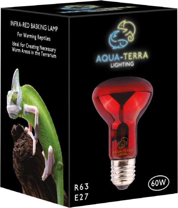 Aqua-Terra Lighting 60w Infrared Basking Heat Lamp for Reptiles, Amphibians and Invertebrates– R63 spotlight bulb with E27 standard Screw Base suitable for vivarium heating - Image 6