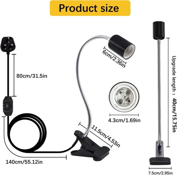 Tortoise Heat Lamp Tortoise Accessories, Reptile Light for Flora and Fauna, 360°Flexible Rotating Heating Light with UK Plug, E27 Reptile Aquarium Heat Lamp with Adjustable Brightness(without Bulb) - Image 2