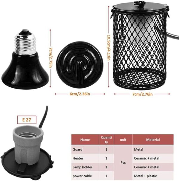 Reptile Heat Lamp Heater Guard Hanging Birds Cage Heater with Anti-bite Iron Tube Pet Safety Heat Lamp Shade for Parrots, Lizards, Turtles (25 Watts) - Image 2