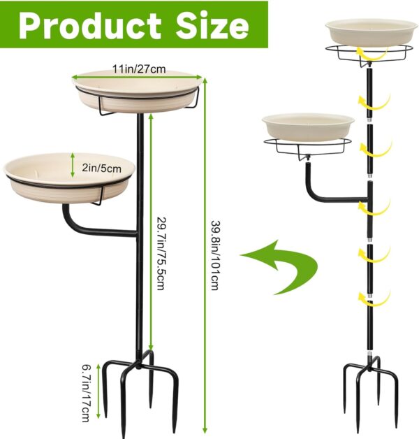 Giyiprpi Freestanding Birdbaths Bowl Outdoor, Free Standing Garden Bird Bath Bird Feeder & Bird Bath Bowl, Detachable Decoration Spa Birdfeeder for Garden Patio Yard Lawn, 4 Spiky Metal Stake (C) - Image 2