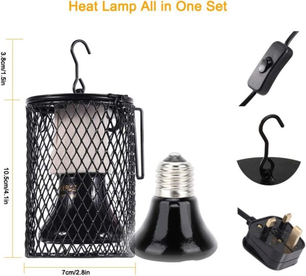 Ceramic Reptile Heating Lamp,E27 Heater Guard Holder with Power Switch,100W Infrared Reptile Heat Light Bulb for Tortoise/Lizard/Snake/Frog,UK Plug 220-230V - Image 3
