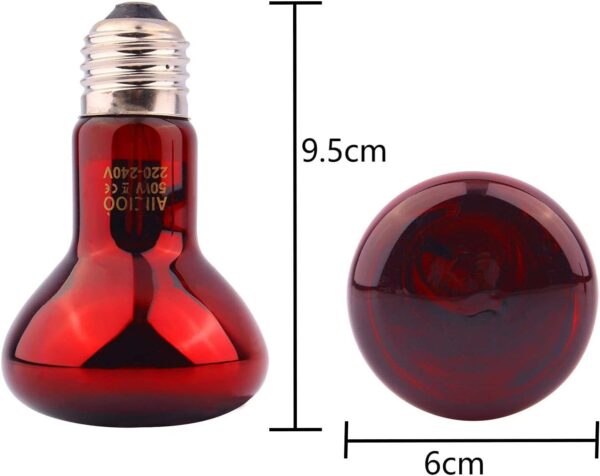 AIICIOO Infrared Heating Bulb Tortoise Red Heat Lamp Bulb Basking Bulb 50W for Lizard, Spider, Frog, Snake, Bearded Dragon2pack Red - Image 6