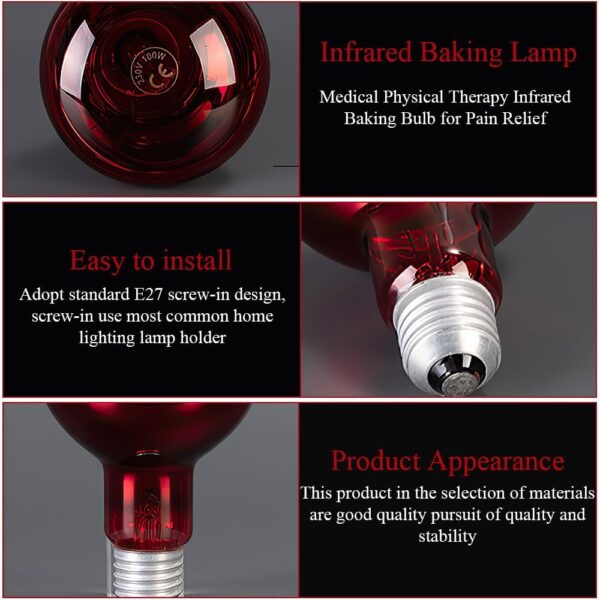 Lotvic 2 Pack 100W Infrared Reptile Heat Lamp Bulb, E27 Basking Spot Lamp, Tortoise Heat Lamp Bulb, Red Reptile Heating Bulb for Amphibian, Tortoise, Spiders, Snakes, Bearded Dragon, Lizard, Chicks - Image 5