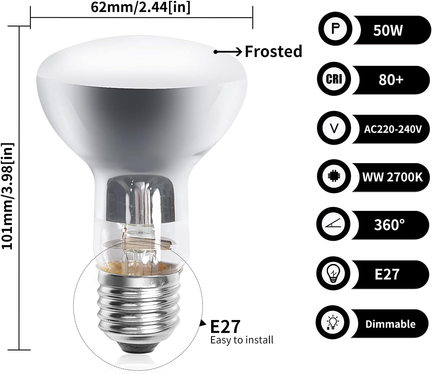 DoRight E27 Reptile Heating Lamp Bulb 50W, Dimmable UVA Light Backlight, Basking Light, Heating Light Bulb, for Chick Bearded Dragon, Lizard, Tortoise, Hedgehogs Reptiles & Amphibians - Image 3