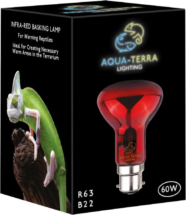 Aqua-Terra Lighting 60w Infrared Basking Heat Lamp for Reptiles, Amphibians and Invertebrates– R63 spotlight bulb with B22 standard Bayonet Base suitable for vivarium heating - Image 6