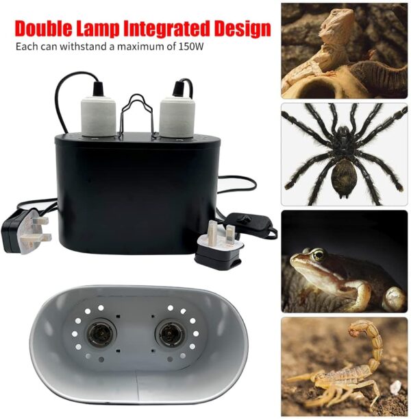 hisunfarm Dual Reptile Light Fixture for Reptile Dome Lamp Shade, UVB UVA Heating Lamp Fixture Double Lamp Cap Combo an-ti Hot Basket, Amphibian Terrarium Accessory - Image 4