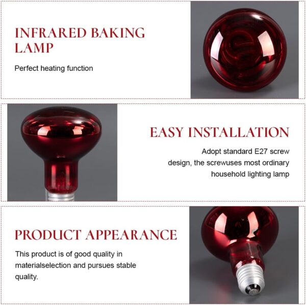 LUFEIS Reptile Heating Bulb, 2 Pack 100W Infrared Heat Lamp for Reptiles, E27 Base Infrared Heat Bulbs, Infrared Basking Spot Light Bulb for Reptiles and Amphibian, Chicks, Birds, Puppies - Image 4