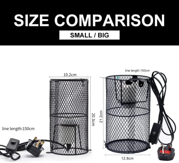 Plus Size Reptile Heat Lamp Holder, Heating Light Bulbs Lampshade Anti-Scald Heater Guard with Switch for Lizard Turtle Snake Birds Chick - Image 3