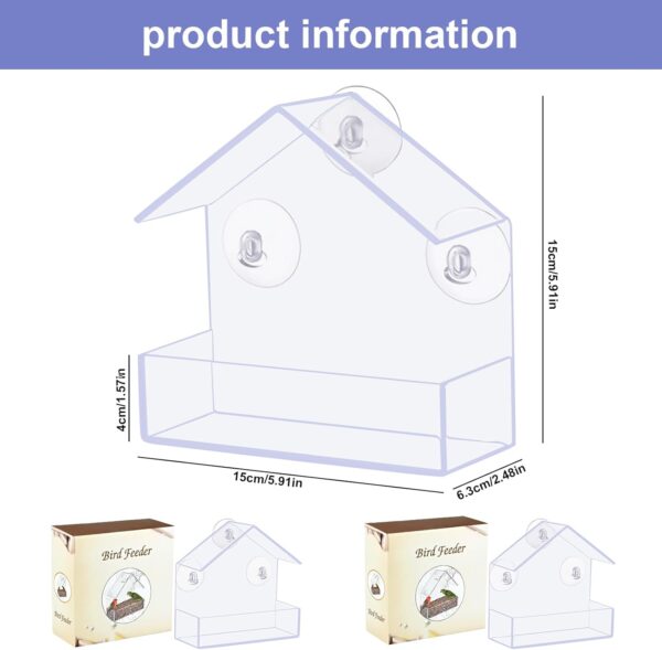 2 Pack Window Bird Feeder, Bird House for Outside with Strong Suction Cups, Acrylic Bird Feeder House for Outdoor for Feeding Small Birds, Small Wall Mounted Bird Feeders for Birds Only - Image 3