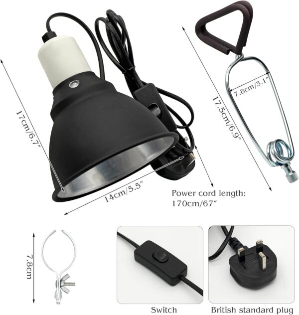 MUALROUS 5.5 inch Reptile Lamp Holder Tortoise Heat lamp UVA/UVB Bulb Lamp Light Holder Terrarium Light Fixture Lamp Reflector 300 Watt Reptile Heating Guard for Lizard Bearded Dragon Turtle Snake - Image 5