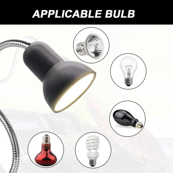 Lotvic Tortoise Heat Lamp, E27 50W Reptile Heat Lamp, Heat Spotlight Holder with 360° Adjustable Metal Gooseneck Hose, UVA UVB Basking Lamp for Aquarium, Lizard, Turtles, Snakes (2 Bulbs Included) - Image 3