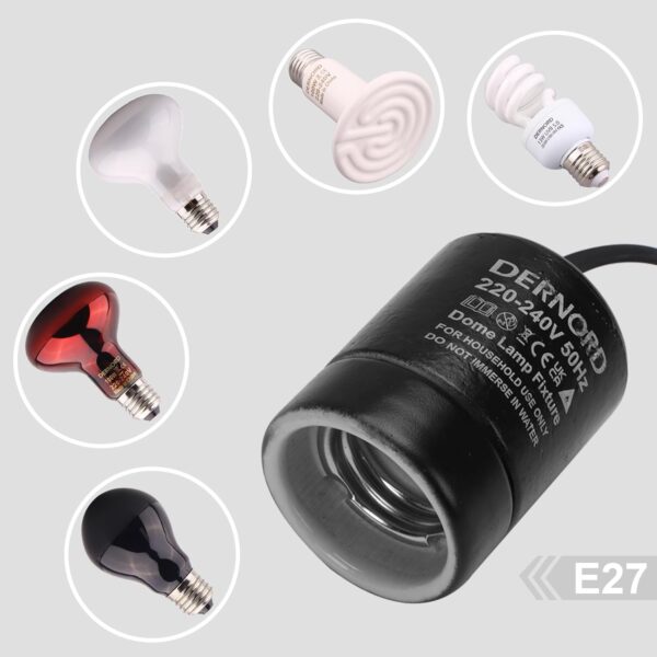 DERNORD E27 Lamp Holder - Reptile Heat Lamp Tortoise Vivarium UVB Light Bulb Basking Spot Holder Adapter Ceramic Socket with On/Off Switch & Plug - Image 5