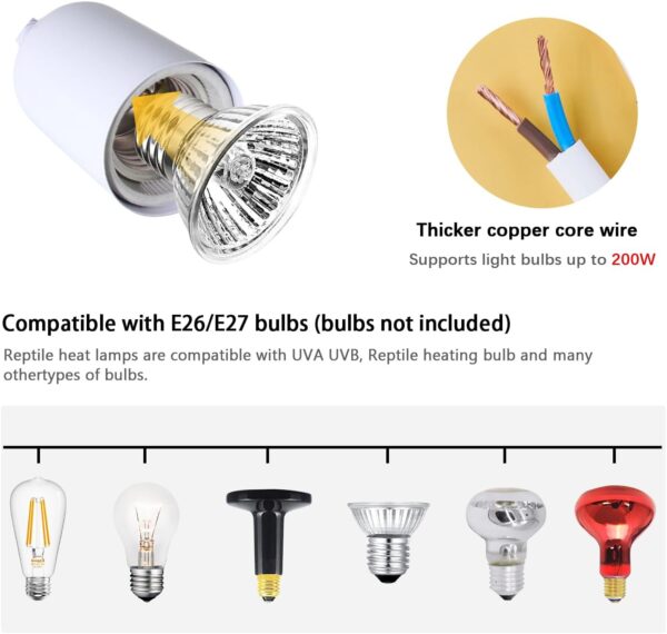 Tortoise Heat Lamp UVA UVB Reptile Heat Lamp Basking Lamp with Ceramic Bulb Holder Terrarium Heat Lamp with Clip Turtle Tank Accessories Tortoise Light 360°Flexible Aquarium Heating Light for Lizard - Image 4