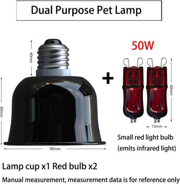 AMZTEMU Pet Heating Lamp Bulb, Lamp Cup x1+Bulb x2, Reptile Heating Bulbs, E27 basking lamp, 50W Mini UVA+UVB Full Spectrum Sun Lamp Bulb for Reptiles, Amphibian, Terrariums(Red Light, Without Plug) - Image 2