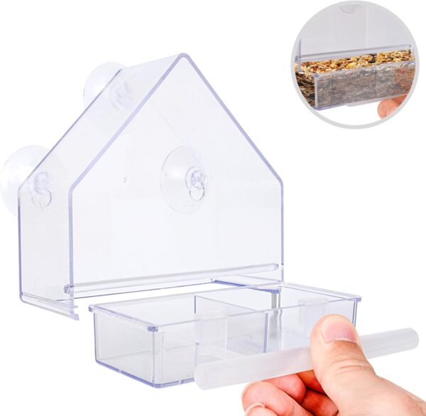 Window Bird Feeder 2 Pack, Bird House for Outside, Window Bird Feeder with Strong Suction Cups and Removable Seed Tray with Drain Holes. Outdoors Birdfeeder for Wild Birds, Cardinal, Bluebird - Image 4