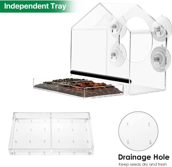Bird Feeders, Window Bird Feeder Comes With 4 Strong Suction Cups And Removable Seed Tray, Squirrel Proof Bird Feeders, Acrylic Clear Bird Feeder Is A Garden Gift For Older Grandparents - Image 7