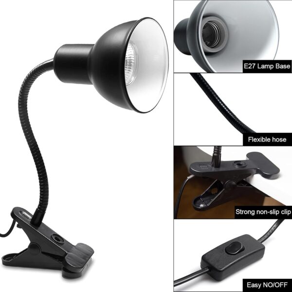 DoRight Tortoise Heat Lamp Basking Lamp, Reptile Basking Clamp Lamp with Holder Heat Spotlight with 2X25W UVA UVB E27 Bulb 360° Rotatable Clamp On Aquarium Heating Light for Turtle, Snake, Lizards - Image 6