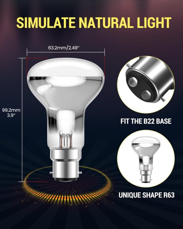 TobeBright UV Basking Lamp B22, 80 Watt Reptile Heat Lamp, UVB UVA Daylight Spot Bulb R63, Provides Heat, Light & UV for Reptile and Amphibian, AC220-240V, 1 Pack - Image 7