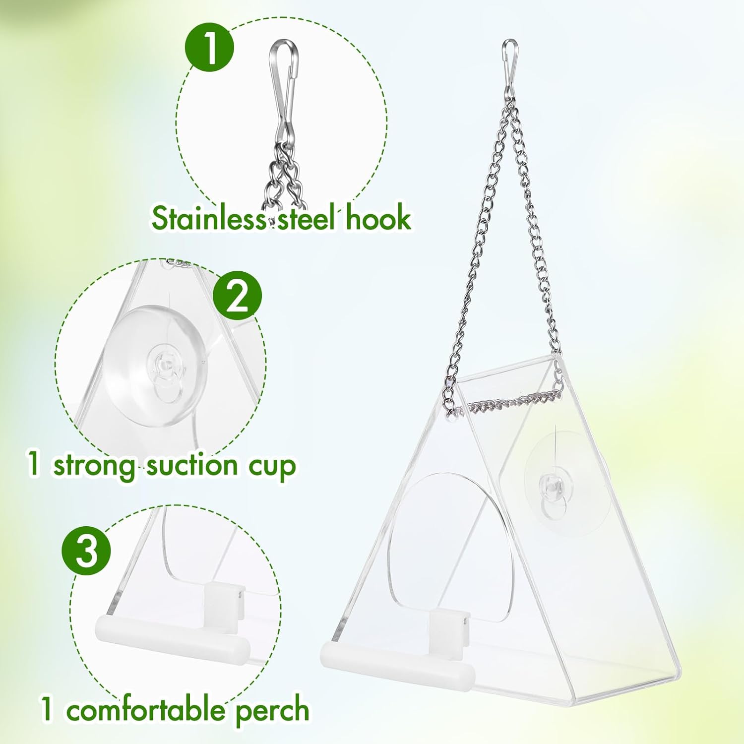 Palmcee Clear Window Bird Feeder, Hanging Wall Fence Tree Mounted Off-Ground Outdoor Garden Wild Feeding Food Station, Bird Window Feeder with Suction Cup and Drain Hole for Small Birds - Image 6