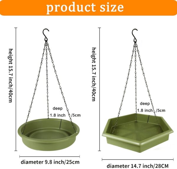 Hanging Bird Bath Bird Feeders, 2 in 1 XL Hanging Bird Feeder & Bird Baths for Outdoors, Wild Bird Feeders Hanging Bird Feeder Tray (Military Green) - Image 5