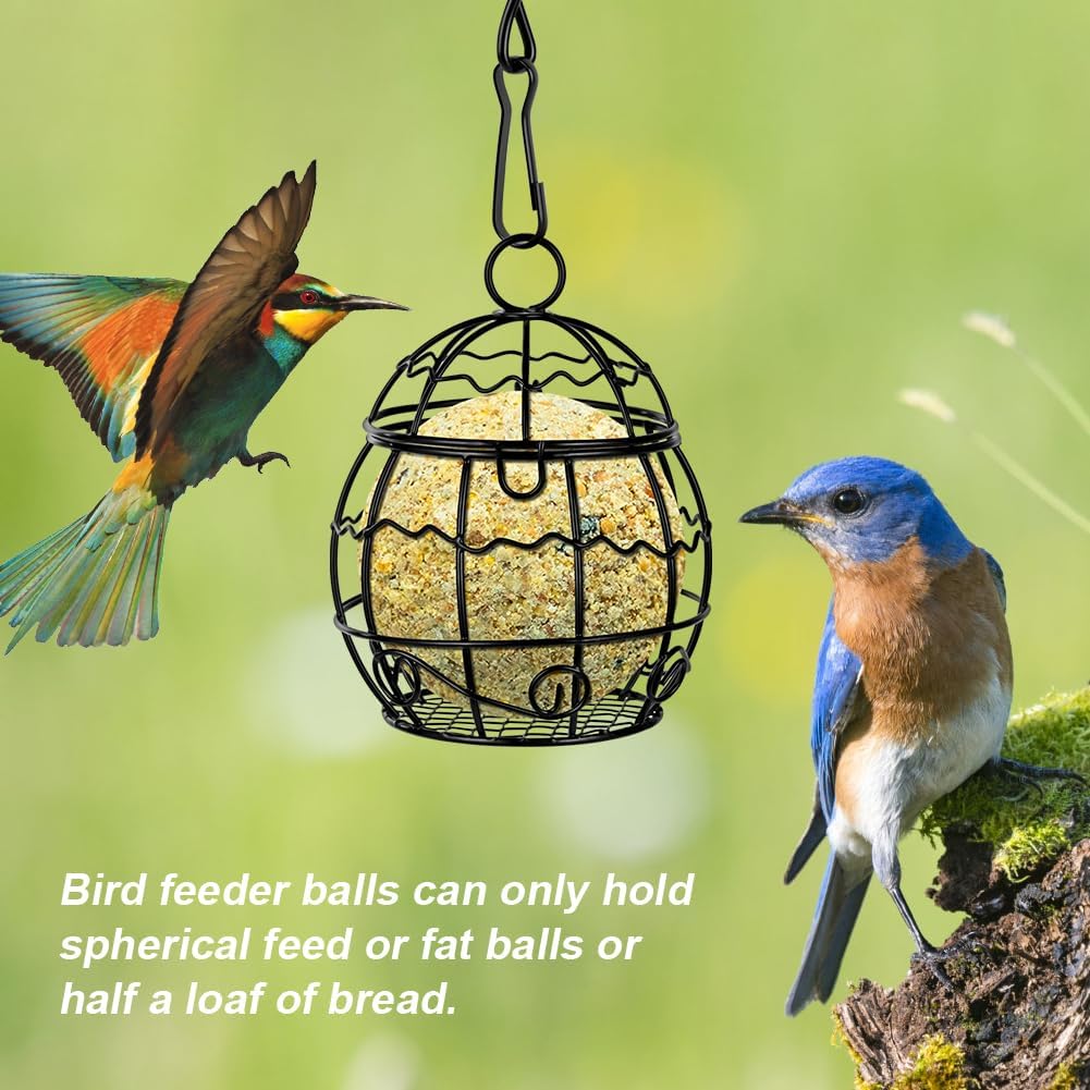OFFCUP Fat Ball Bird Feeder, 4pcs Metal Fat Ball Bird Holder, Hanging Bird Feeder Holder Spherical with 4 S-shaped hooks for Outdoor Garden Wildlife Birds Finch Sparrow Robin (Black) - Image 4
