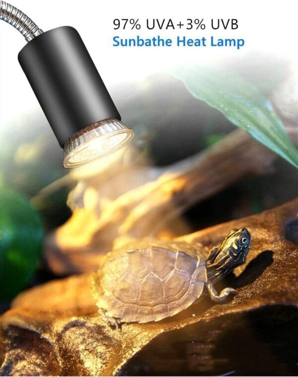 MILIWAN Tortoise Heat Lamp UVA+UVB Basking Lamp 75W+75W Reptile Heat Lamp with Holder E27 Aquarium Basking Light with 360° Rotatable Goose-neck for Reptiles, Lizards, Turtle Snakes, etc - Image 3