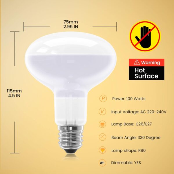Bonlux 100W Heat Bulb for Reptiles, E27 Base Warm White Light Basking Bulb, Dimmable Reptile Heat Lamp Bulb for Reptiles, Chicks, Tortoise, Bearded Dragon, Dogs, Lizard 2Pack - Image 2