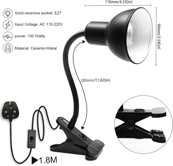 DoRight Tortoise Heat Lamp Basking Lamp, Reptile Basking Clamp Lamp with Holder Heat Spotlight with 2X25W UVA UVB E27 Bulb 360° Rotatable Clamp On Aquarium Heating Light for Turtle, Snake, Lizards - Image 4